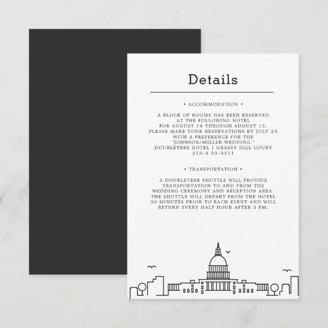 Bröllop i Washington DC | Gästinformation Inbjudningar (Fram/baksida)
