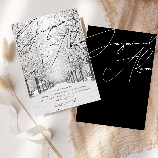 Bröllop i Winter Snö Scenery Picturesque Script Inbjudningar (Winter Snow Scenery Picturesque Script Wedding Invitation)