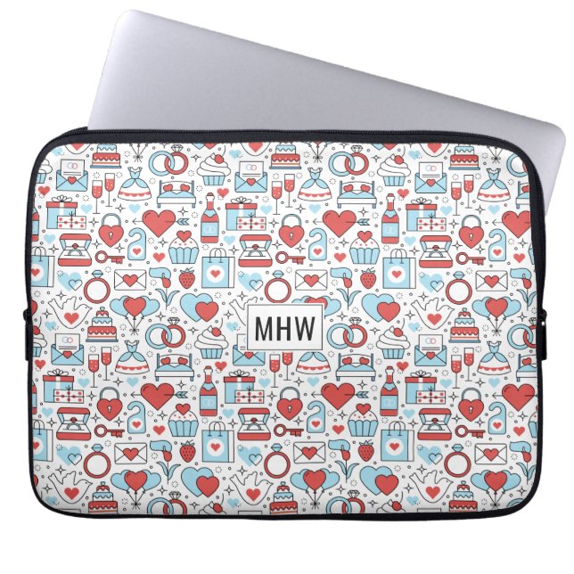 Bröllop Icons anpassningsbar monogram laptop sleev Fodral (Framsidan)
