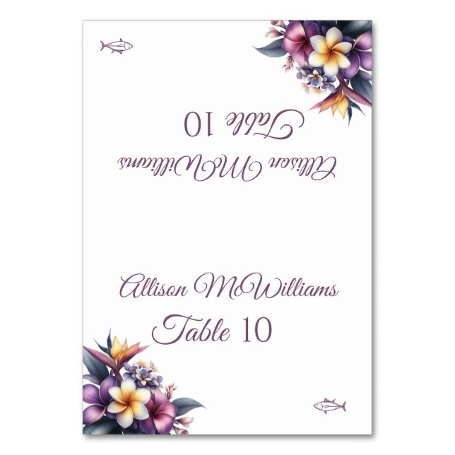 Bröllop-ikonen för Blommigt-Tropical-Fish-Icon- Bordsnummer (Framsidan)