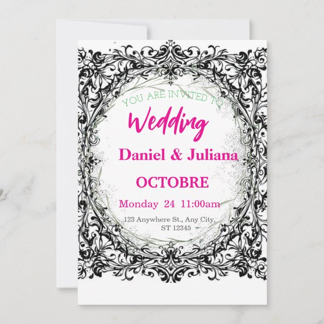 bröllop, inbjudan, blommigt, rosa, elegant, romant julkort (Framsida)