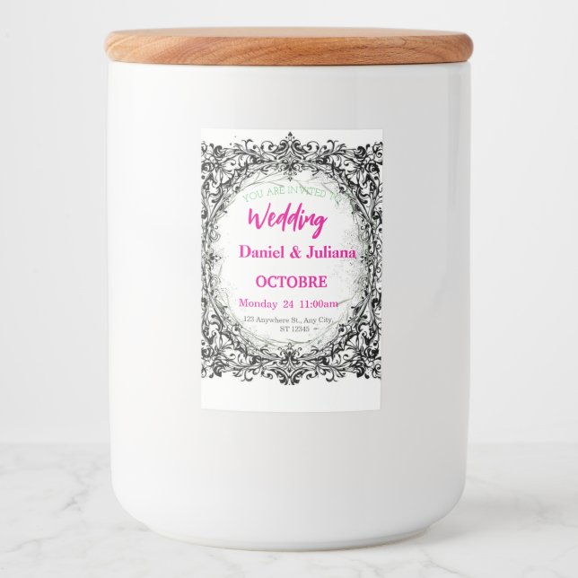 bröllop, inbjudan, blommigt, rosa, elegant, romant mat etikett (Framsida)