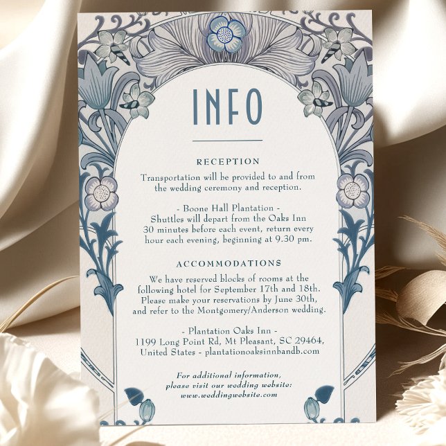 Bröllop INFO Art nouveau Dusty Blue W Morris Inbjudningar (Skapare uppladdad)