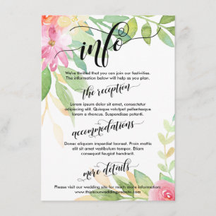 Bröllop Info Watercolor Flowers Elaborate-skript Tilläggskort