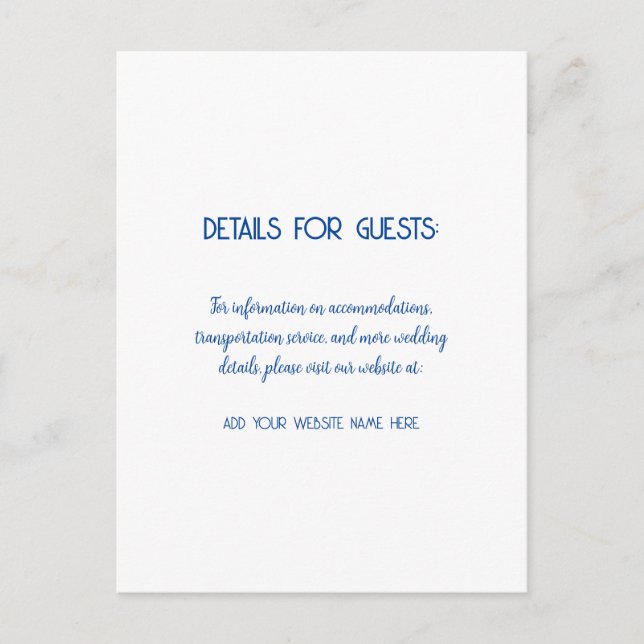 Bröllop Information Guests Blue White 2024 Vykort (Framsida)