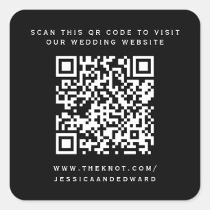 Bröllop-information Qr-kod Enkel svart, minimal Ch Fyrkantigt Klistermärke