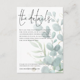 Bröllop - informationsblått eukalyptus-skript tilläggskort