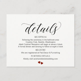 Bröllop-informationskort för elegant Typografi Tilläggskort