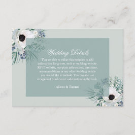 bröllop-informationskort för vit anemonsage grönt tilläggskort