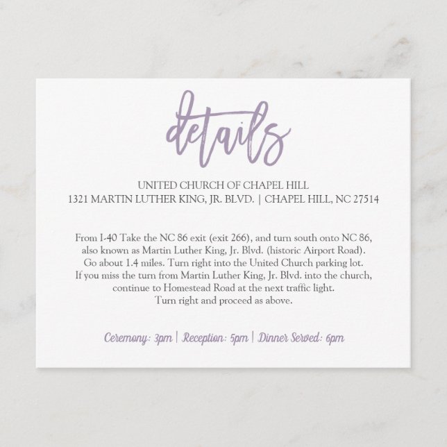 Bröllop-informationskort | Push Lettered Lavender Tilläggskort (Framsida)