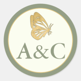 Bröllop initialer med fjärilskam och Grönt Runt Klistermärke