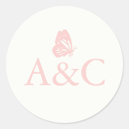 Bröllop initialer med fjärilskam och Rosa Runt Klistermärke