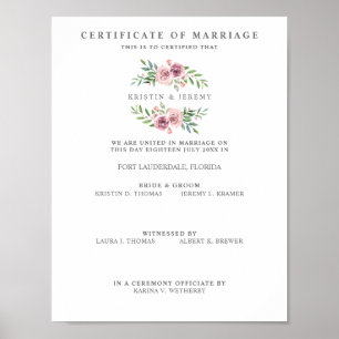 Bröllop-intyg med Rosa Blommigt Utandning Poster