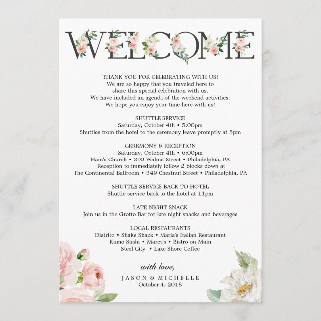 Bröllop Itinerary - Bröllop Welcome - Bachelorette Program (Framsida)