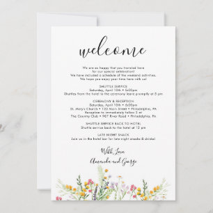Bröllop Itinerary Welcome Bag Brev Wildblommor Julkort