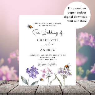 Bröllop-jokerblommor violett rosa-budgetinbjudan flygblad