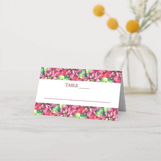 Bröllop, Jul Red Poinsettia Placeringskort (Framsida)