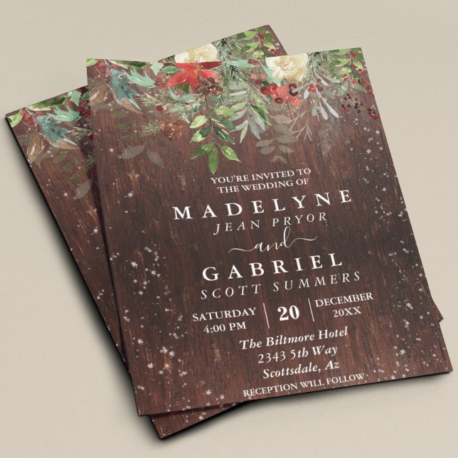 Bröllop-julvinter Rustic Gräs Drop Wood Flygblad (Skapare uppladdad)