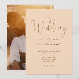 Bröllop Kalligrafi Foto Mjuk Persika Wedding Inbjudningar