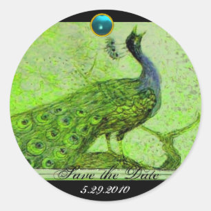BRÖLLOP KÄRLEK PEACOCK grönt svart akvamarin Runt Klistermärke
