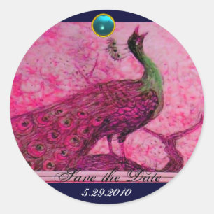 BRÖLLOP KÄRLEK PEACOCK rosa fuchsia blue aquamarin Runt Klistermärke