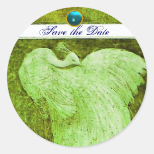 BRÖLLOP KÄRLEK PEACOCK vit grönt blå akvamarin Runt Klistermärke