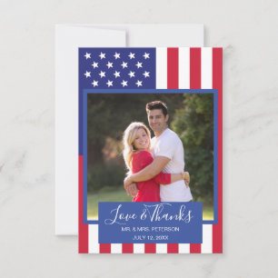 Bröllop Kärlek Tack Patriotic American Flagga Phot Kort