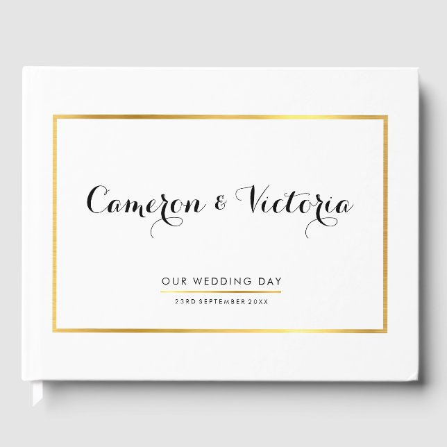 BRÖLLOP KEEPSAKE enkel snyggt faux guld ram Gästböcker (Framsida)