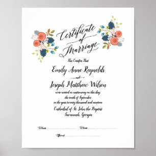 Bröllop Keepsaké för det moderna Giftermål-certifi Poster