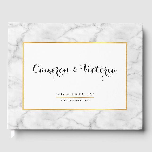 BRÖLLOP KEEPSAKE snyggt faux guld ram marble Gästböcker (Framsida)