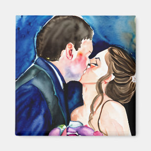 Bröllop Kiss Watercolor Art Magnet