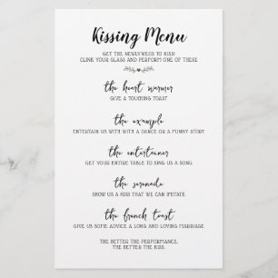 Bröllop Kissing Menu Calligraphy Black & White