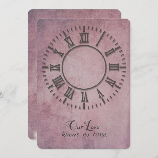 bröllop klocka utan händer inbjudan (Fram/baksida)