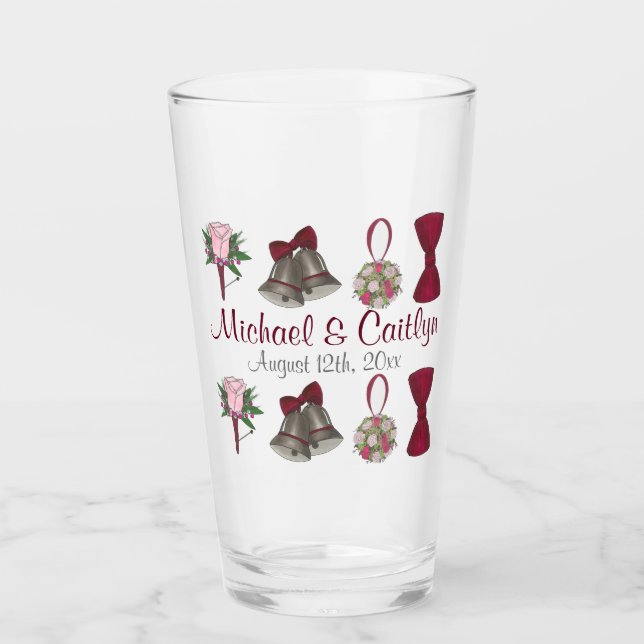 Bröllop Klockor Bow Tie Blommigt Bouquet-årsdagen Glaskopp (Framsida)