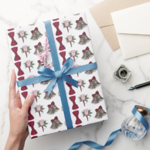 Bröllop Klockor Bride Groom Bukett med rosor Bowti Presentpapper