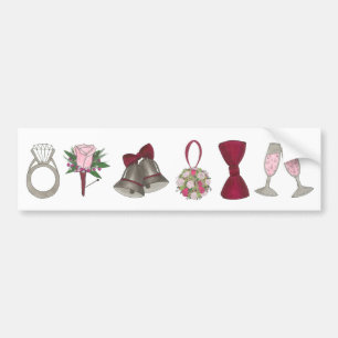 Bröllop Klockor Ring Champagne Bowtie Bumper Stick Bildekal