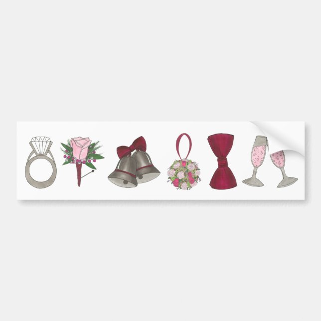 Bröllop Klockor Ring Champagne Bowtie Bumper Stick Bildekal (Framsidan)