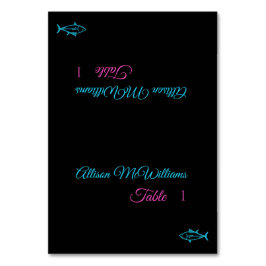 Bröllop-kort - fiskikonblått och Rosa- Bordsnummer