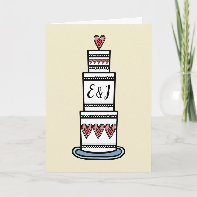Bröllop-kort för Personligt bröllp Cake Illustrati Kort (Framsida)