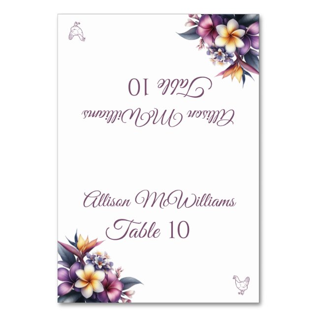 Bröllop-kort för tropisk Blommigt-fjäderfä- Bordsnummer (Framsidan)