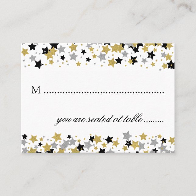 Bröllop-kort Guld Glitter Stars Confetti Placeringskort (Framsida)