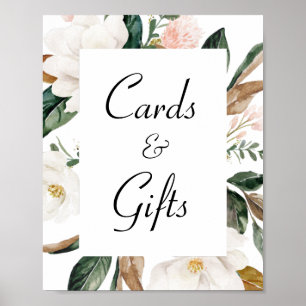 bröllop-kort och presentkort för vit magnolia blom poster