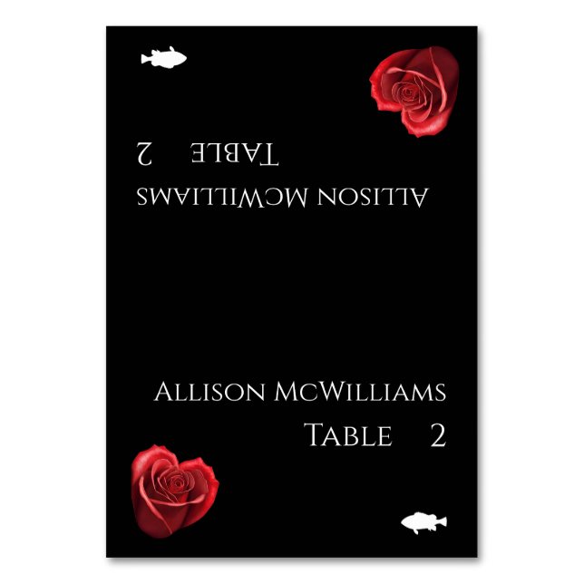 Bröllop-kortHjärtformad Röd ros-fiskikon- Bordsnummer (Framsidan)