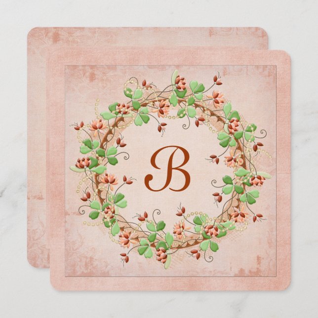 Bröllop krans med Monogram Inbjudningar (Fram/baksida)
