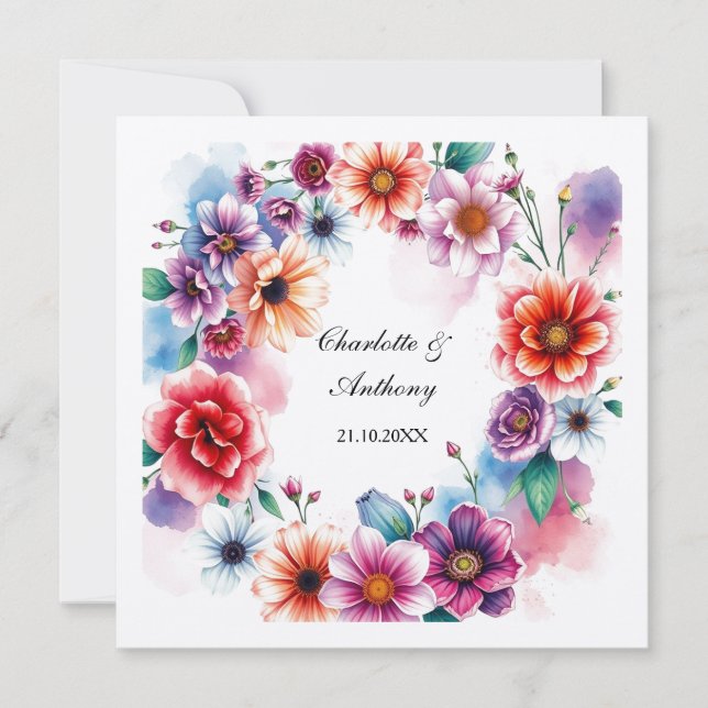 Bröllop Kreativ Blommigt Namn av par och datum Anteckningskort (Framsida)