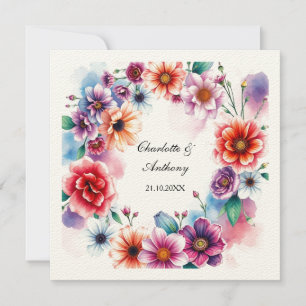 Bröllop Kreativ Blommigt Namn av par och datum Anteckningskort