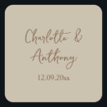 Bröllop Kreativ Calligraphy Namn Date Fyrkantigt Klistermärke<br><div class="desc">Den här mallen kan anpassas för att uppfylla alla professioneller.</div>