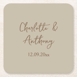 Bröllop Kreativ Calligraphy Namn Date Underlägg Papper Kvadrat