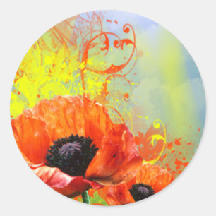 Bröllop kuvert Blommigt Poppy Seal-förseglare Runt Klistermärke