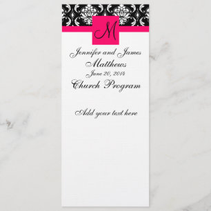 Bröllop kyrkprogram Monogram Damask Shock rosa Program